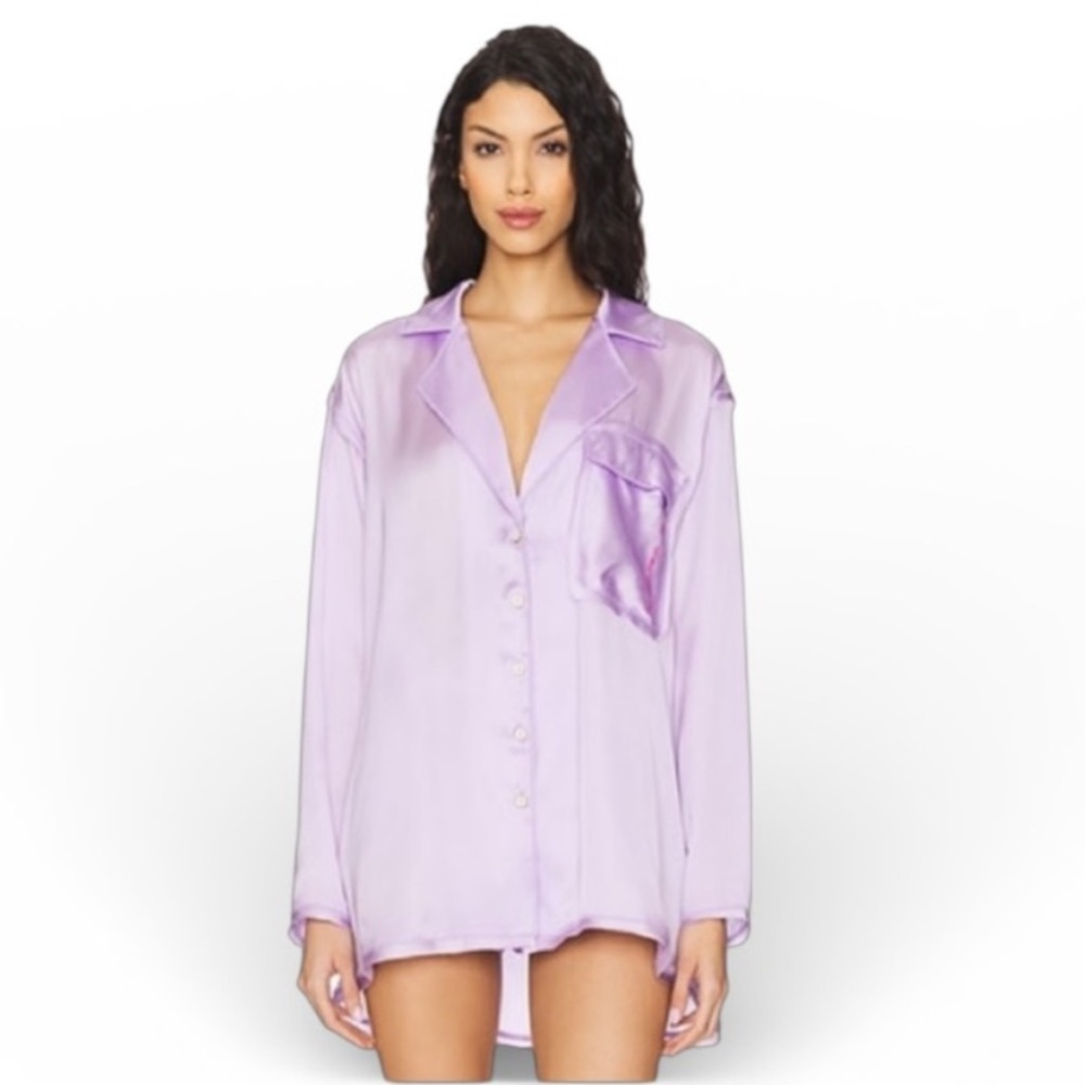 Free People x Intimately FP Like Honey PJ Shirt Orchid Bloom purple satin XS NWT